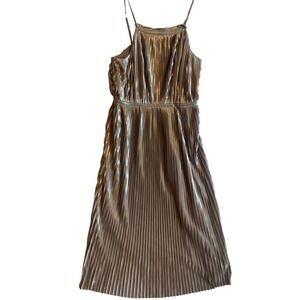 Banana Republic Dress 0 Sleeveless Pleated Metallic Midi Cocktail Party